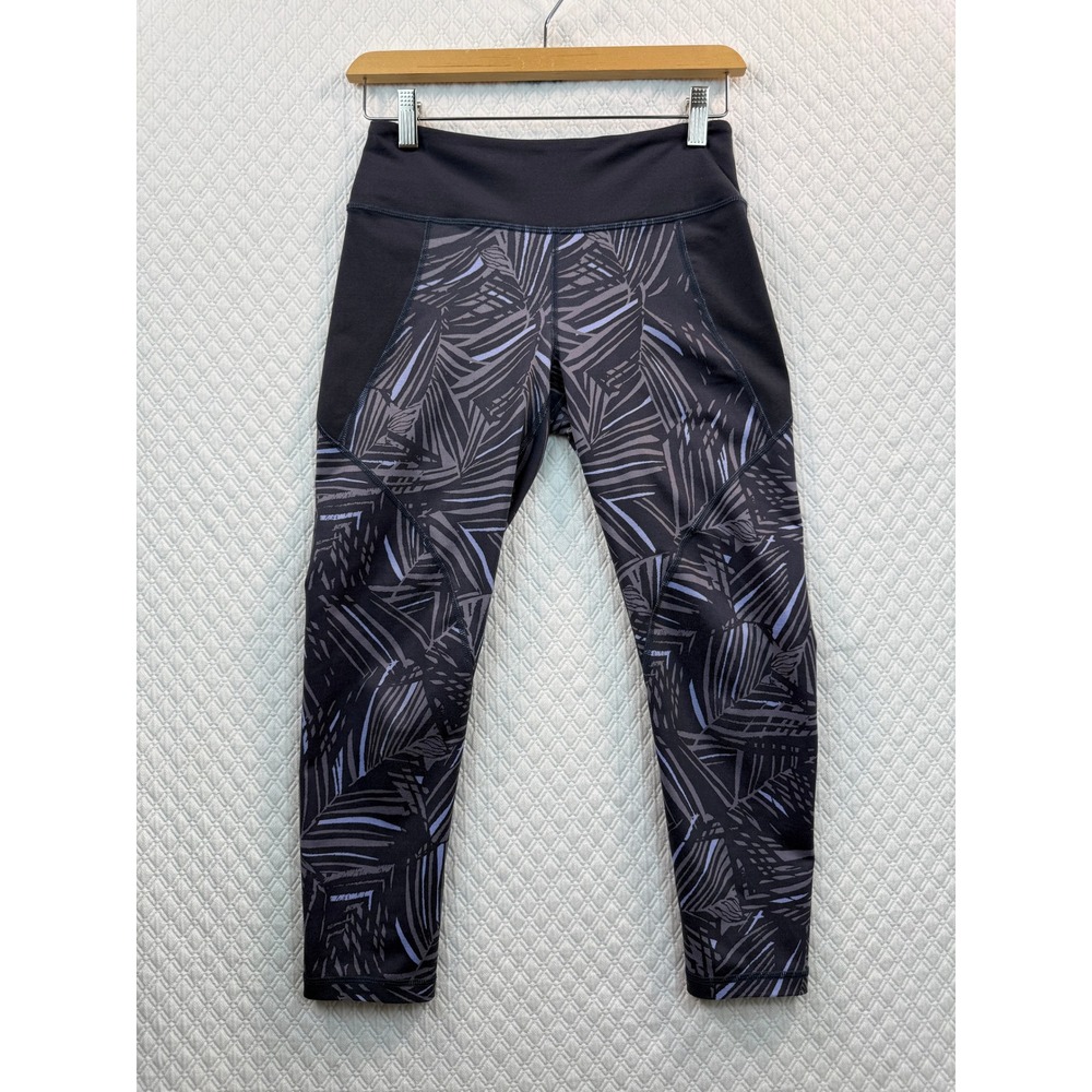 Patagonia Centered Crop Leggings‎ Tights Womens Small Black Palm Leaf Print Yoga